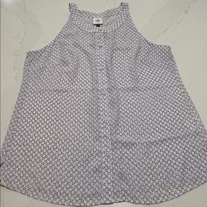 Cabi Priscilla White and Purple Patterned Sleeveless Blouse 5905 SZ Small